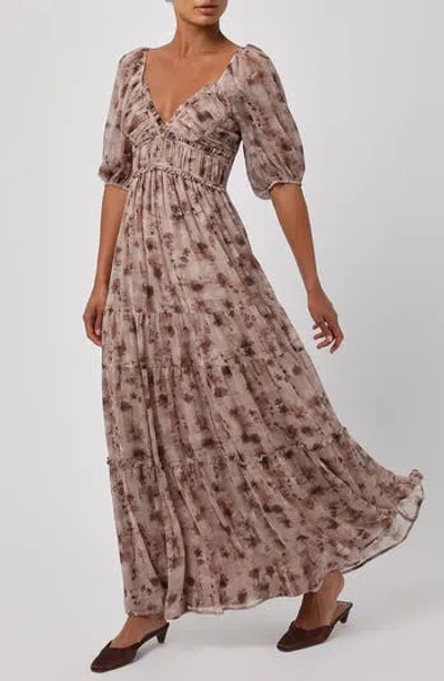 Lulus Madison Puff Sleeve Ruched Tiered Maxi Dress In Brown
