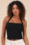 Lulus Maebyn Black Halter Crop Top In Black