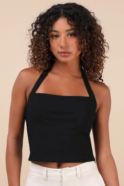 Lulus Maebyn Black Halter Crop Top