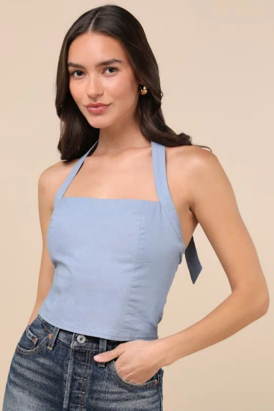 Lulus Maebyn Light Blue Halter Crop Top