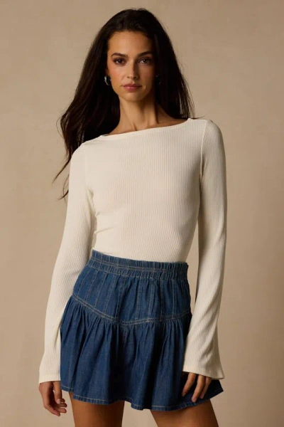Lulus Maelis Ivory Ribbed Knit Long Sleeve Boat Neck Top In Neutral