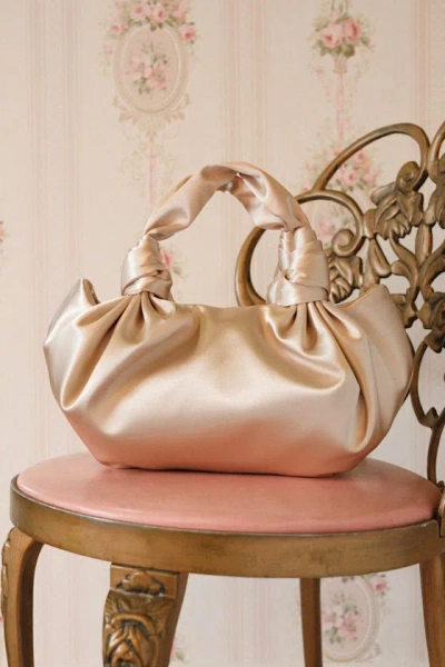 Lulus Maelynn Champagne Satin Knotted Handle Bag In Gold
