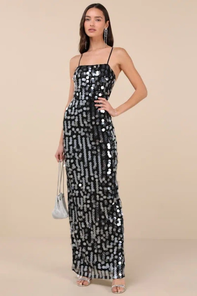 Lulus Magdala Black Sequin Backless Maxi Dress