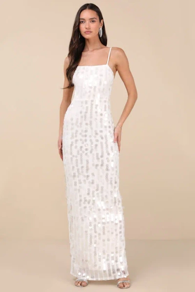 Lulus Magdala White Sequin Backless Maxi Dress