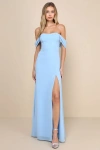 Lulus Magical Magnetism Light Blue Off-the-shoulder Maxi Dress In Light Blue