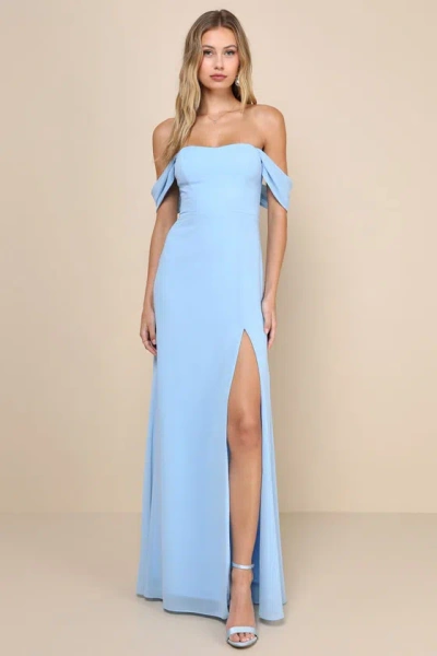 Lulus Magical Magnetism Light Blue Off-the-shoulder Maxi Dress