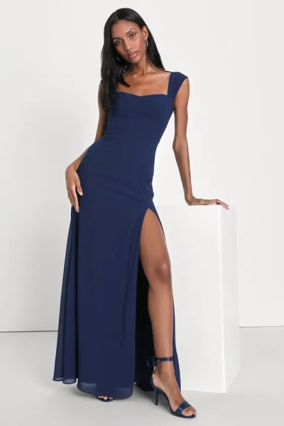Lulus Magical Magnetism Navy Blue Off-the-shoulder Maxi Dress