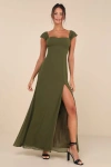 Lulus Magical Magnetism Olive Green Off-the-shoulder Maxi Dress In Olive Green