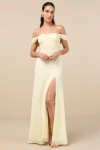 Lulus Magical Magnetism Pale Yellow Off-the-shoulder Maxi Dress In Yellow
