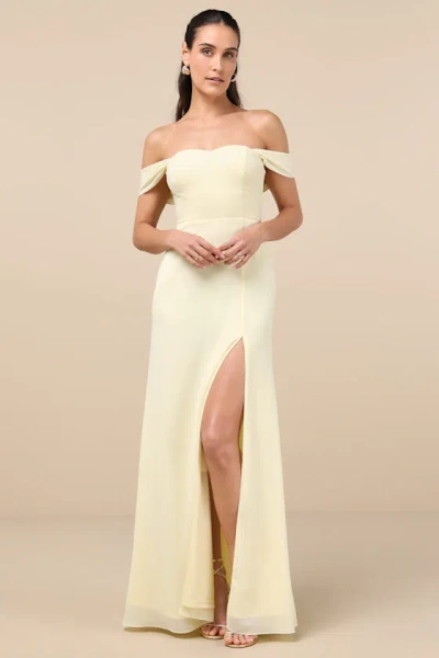 Lulus Magical Magnetism Pale Yellow Off-the-shoulder Maxi Dress
