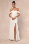 Lulus Magical Magnetism White Off-the-shoulder Maxi Dress In White