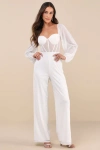 Lulus Magnetic Glamour White Balloon Sleeve Mesh Bustier Jumpsuit In White