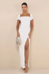 Lulus Magnificent Impression White Square Neck Short Sleeve Maxi Dress In White