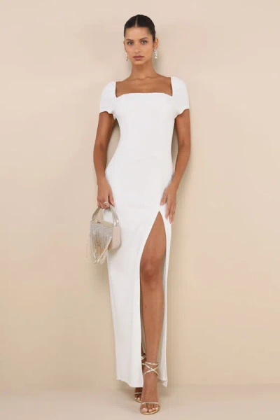 Lulus Magnificent Impression White Square Neck Short Sleeve Maxi Dress