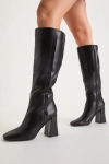 Lulus Magnolia Black Square Toe Knee-high High Heel Boots In Black