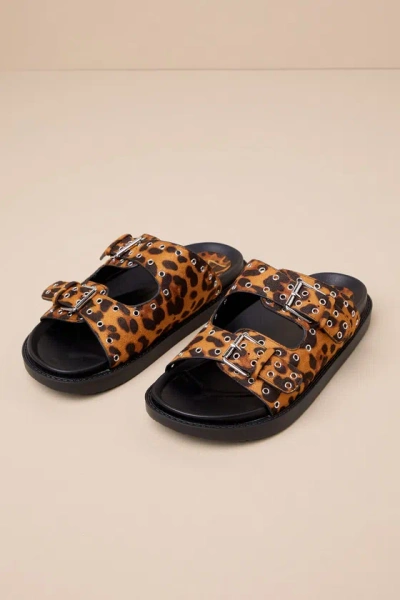 Lulus Maguire Cheetah Suede Buckled Slide Sandals In Brown