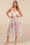 Lulus Mahryn Beige 3d Floral Embroidered Midi Bodysuit Dress