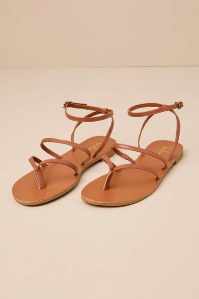 Lulus Maire Cognac Strappy Flat Sandals In Brown