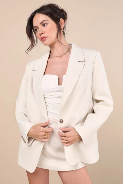 Lulus Maita Ivory Linen Oversized Blazer