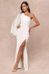 Lulus Majestic Attitude White Cape Sleeve One-shoulder Maxi Dress In White