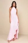 Lulus Majestic Perfection Light Pink Ruffled Halter Maxi Dress In Light Pink