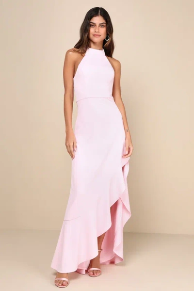 Lulus Majestic Perfection Light Pink Ruffled Halter Maxi Dress