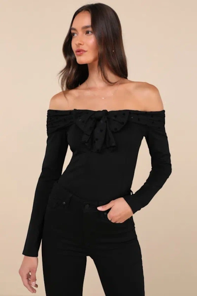 Lulus Major Charisma Black Off-the-shoulder Bow Long Sleeve Top