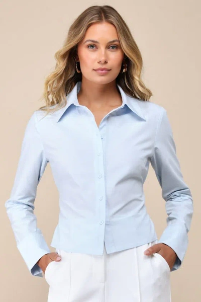 Lulus Majorly Charming Light Blue Collared Button-up Tie-back Top