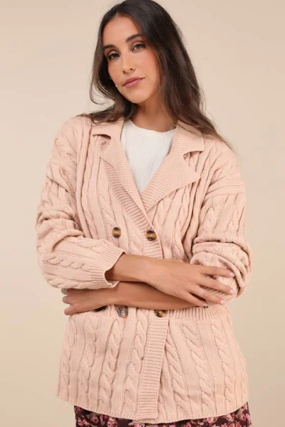 Lulus Majorly Comfy Beige Cable Knit Double Breasted Cardigan Sweater