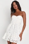 Lulus Majorly Cute White Crochet Lace Strapless Bustier Mini Dress In White