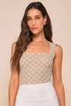 Lulus Majorly Delightful Beige And Ivory Floral Textured Tank Top In Beige And Ivory
