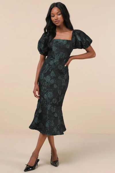 Lulus Majorly Fabulous Black And Emerald Trumpet Midi Dress