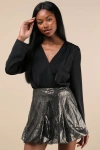 Lulus Majorly Glam Gold And Black Lace Bubble Hem Mini Skirt In Gold And Black