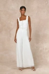 Lulus Majorly Iconic White Swiss Dot Ruffled Lace-up Jumpsuit In White