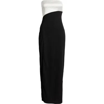 Lulus Majorly Sophisticated Colourblock Strapless Gown In Black/ White