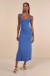 Lulus Majorly Stylish Blue Ribbed Knit Sleeveless A-line Midi Dress In Blue