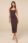 Lulus Majorly Stylish Brown Ribbed Knit Sleeveless A-line Midi Dress In Brown