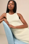 Lulus Majorly Trendy Light Yellow Ribbed Bodycon Midi Dress In Neutral