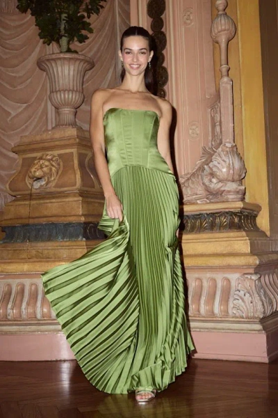 Lulus Makani Lime Green Satin Bustier Maxi Dress