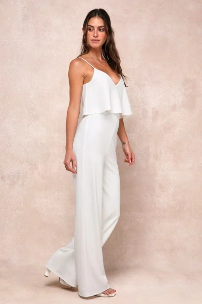 Lulus Make It A Date White Sleeveless Wide-leg Jumpsuit