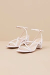 Lulus Makenna White Pearl Satin Strappy Ankle Strap Low Heel Sandals In White
