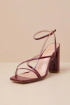 Lulus Makennaa Oxblood Patent Strappy High Heel Ankle Strap Sandals In Red