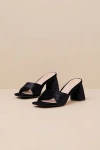 Lulus Maleka Black Crushed Velvet High Heel Slide Sandals In Black