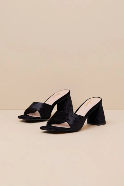 Lulus Maleka Black Crushed Velvet High Heel Slide Sandals