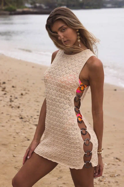 Lulus Maleko Beige Crochet O-ring Mini Swim Cover-up Dress