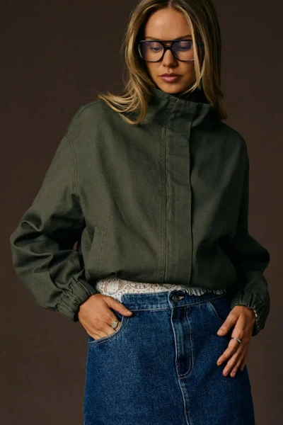 Lulus Malena Dark Olive Zip-up Jacket In Green