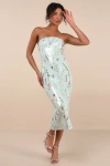 Lulus Malene Mint Floral Sequin Strapless Midi Dress In Blue
