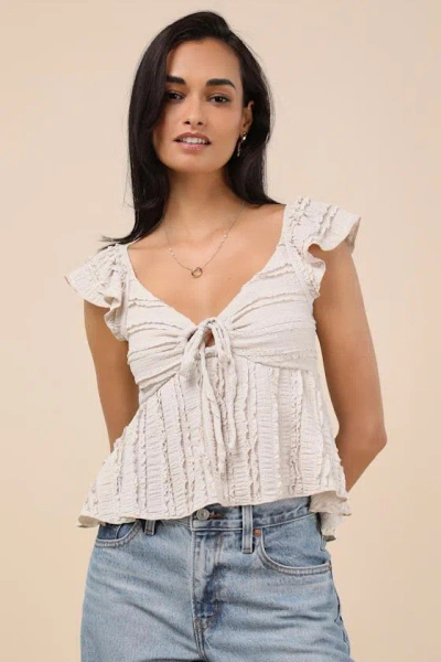 Lulus Maley Beige Textured Peplum Top