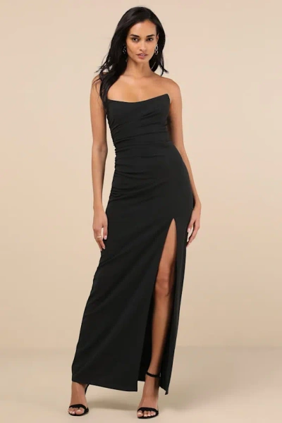 Lulus Malia Black Ruched Strapless Maxi Dress