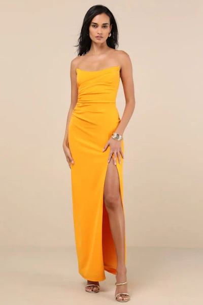 Lulus Malia Golden Yellow Ruched Strapless Maxi Dress